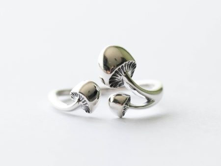 925 Sterling Silver Three Mushroom Adjustable Ring