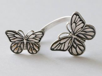 925 Sterling Silver Two Butterflies Adjustable Ring