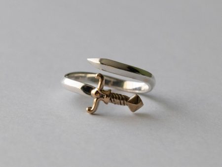 925 Sterling Silver Sword Bypass Adjustable Ring