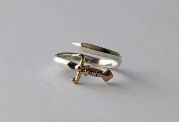 925 Sterling Silver Sword Bypass Adjustable Ring