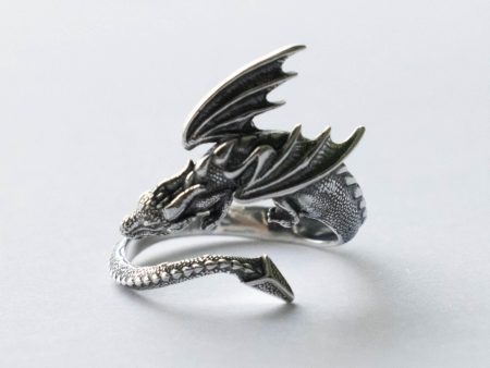 925 Sterling Silver Dragon Adjustable Ring