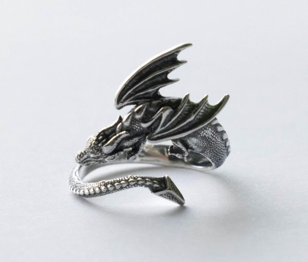 925 Sterling Silver Dragon Adjustable Ring