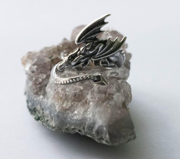 925 Sterling Silver Dragon Adjustable Ring - Image 4