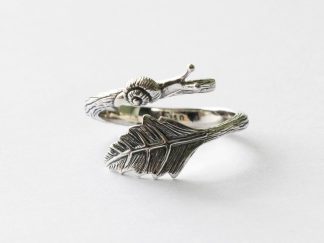 925 Sterling Silver Snail and Leaf Adjustable Ring