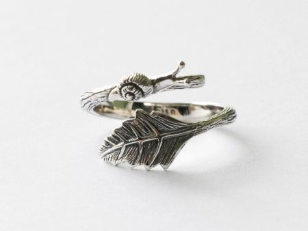 925 Sterling Silver Snail and Leaf Adjustable Ring