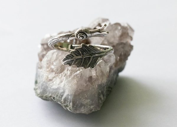 925 Sterling Silver Snail and Leaf Adjustable Ring - Image 3
