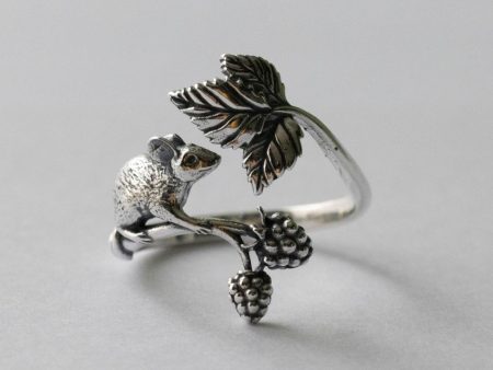 925 Sterling Silver Mouse and Blackberry Adjustable Ring