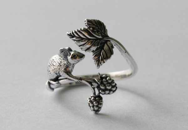 925 Sterling Silver Mouse and Blackberry Adjustable Ring