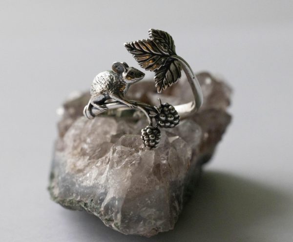 925 Sterling Silver Mouse and Blackberry Adjustable Ring - Image 2
