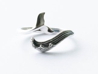 925 Sterling Silver Wave and Whale Tail Adjustable Ring