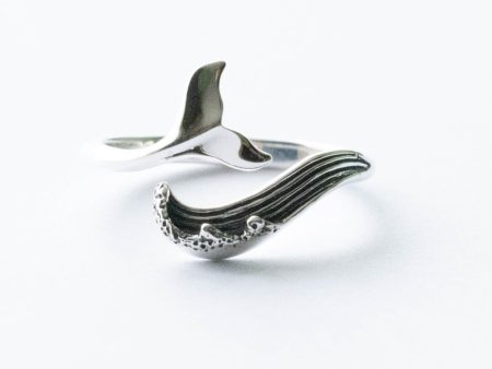 925 Sterling Silver Wave and Whale Tail Adjustable Ring