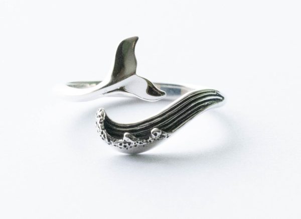 925 Sterling Silver Wave and Whale Tail Adjustable Ring