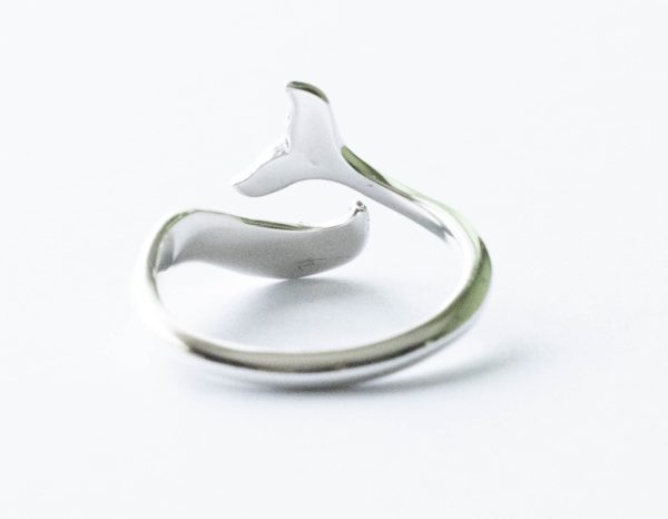 925 Sterling Silver Wave and Whale Tail Adjustable Ring - Image 2