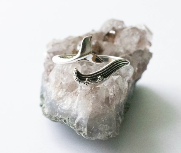 925 Sterling Silver Wave and Whale Tail Adjustable Ring - Image 3
