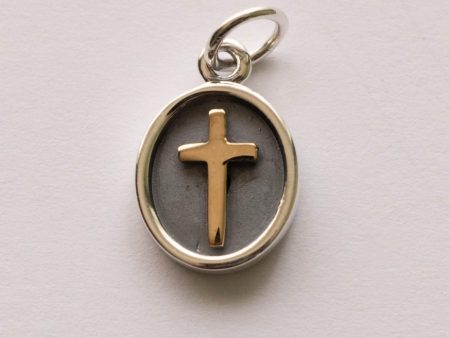 925 Sterling Silver and Bronze Cross in Oval Charm