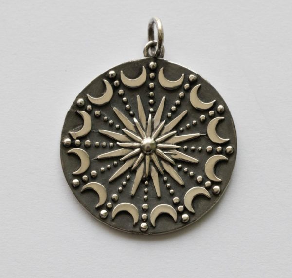 925 Sterling Silver Sun and Moon Mandala Pendant