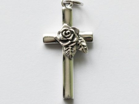 925 Sterling Silver Cross with Rose Charm