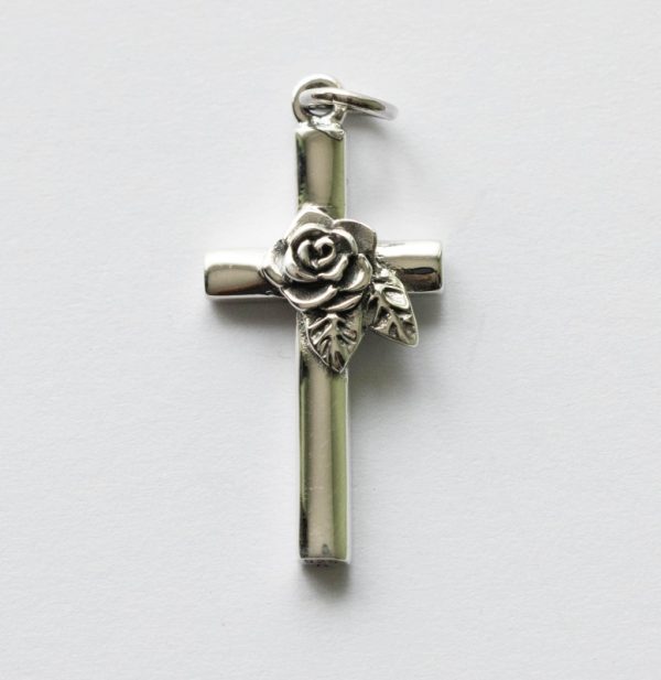 925 Sterling Silver Cross with Rose Charm