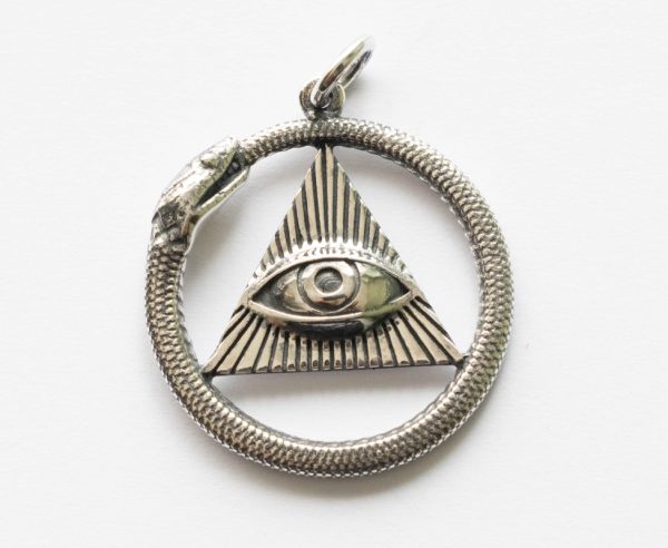 925 Sterling Silver All Seeing Eye and Ouroboros Pendant