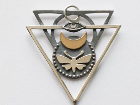 925 Sterling Silver Triangle Pendant with Moth and Eye