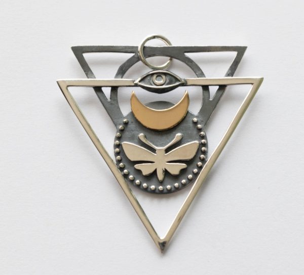 925 Sterling Silver Triangle Pendant with Moth and Eye