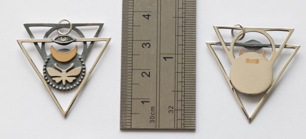925 Sterling Silver Triangle Pendant with Moth and Eye - Image 2