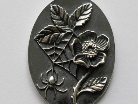 925 Sterling Silver Wild Rose and Spider Pendant