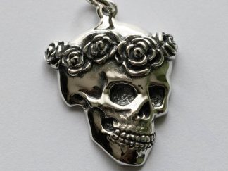 925 Sterling Silver Skull with Rose Crown Pendant