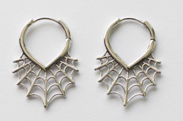 925 Sterling Silver Spiderweb Huggie Hoop Earrings ( 1 pair)