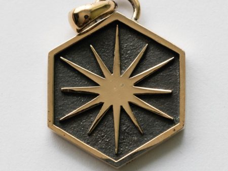 Bronze Sun in Hexagon Shadow Box Pendant