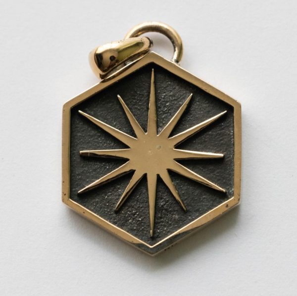 Bronze Sun in Hexagon Shadow Box Pendant