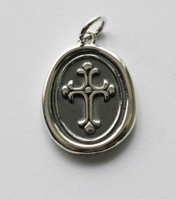 925 Sterling Silver Wax Seal Decorated Cross Pendant