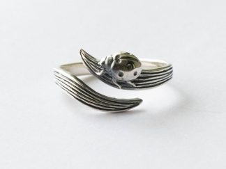 925 Sterling Silver Leaf and Ladybug Adjustable Ring