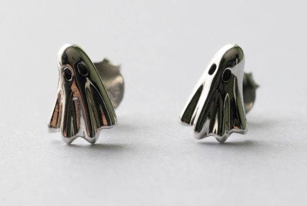 925 Sterling Silver Ghost Post Earrings ( 1 pair) - Image 2