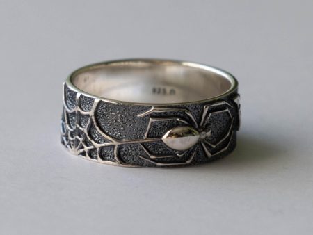 925 Sterling Silver Web and Spider Ring