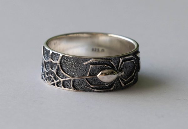 925 Sterling Silver Web and Spider Ring