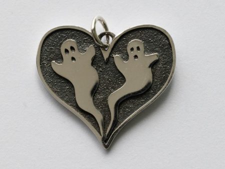 925 Sterling Silver Two Ghosts in a Heart Pendant