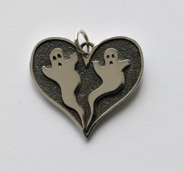 925 Sterling Silver Two Ghosts in a Heart Pendant