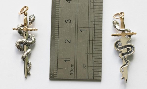 925 Sterling Silver Sword and Snake Pendant - Image 2