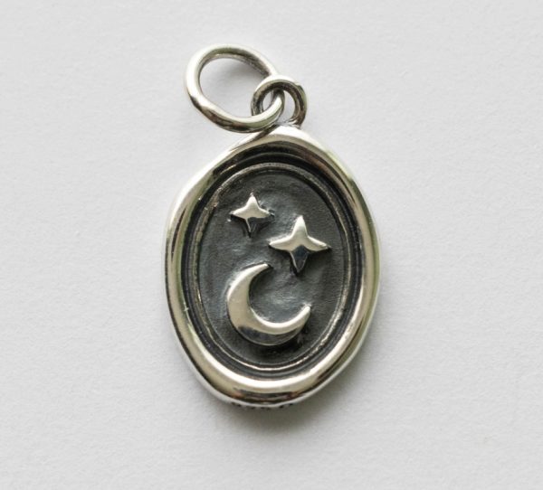 925 Sterling Silver Wax Seal Star and Moon Charm