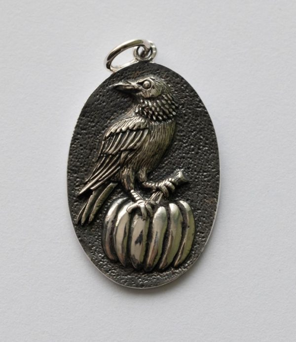 925 Sterling Silver Raven and Pumpkin Charm