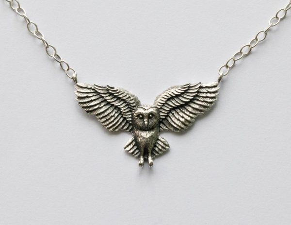 925 Sterling Silver Flying Owl Festoon Necklace