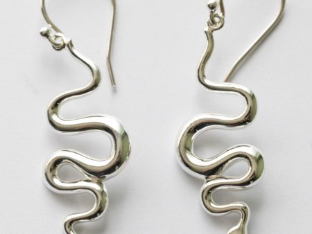 925 Sterling Silver Snake Dangle Earrings ( 1 pair )