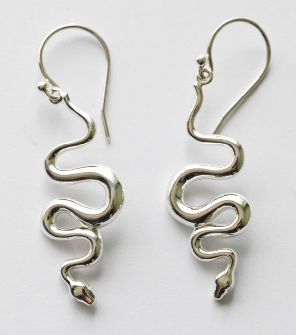 925 Sterling Silver Snake Dangle Earrings ( 1 pair )