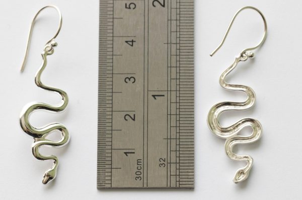 925 Sterling Silver Snake Dangle Earrings ( 1 pair ) - Image 2