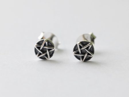 925 Sterling Silver Pentacle Post Earrings ( 1 pair)