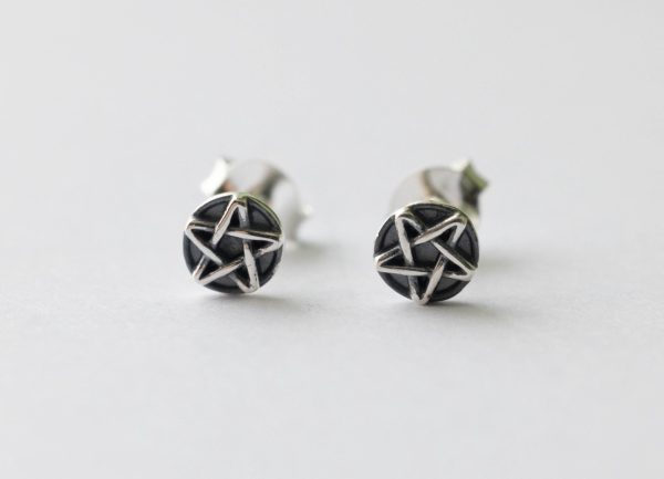 925 Sterling Silver Pentacle Post Earrings ( 1 pair)