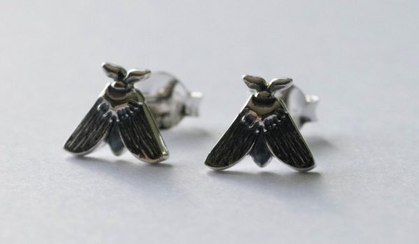 925 Sterling Silver Moth Post Earrings ( 1 pair)