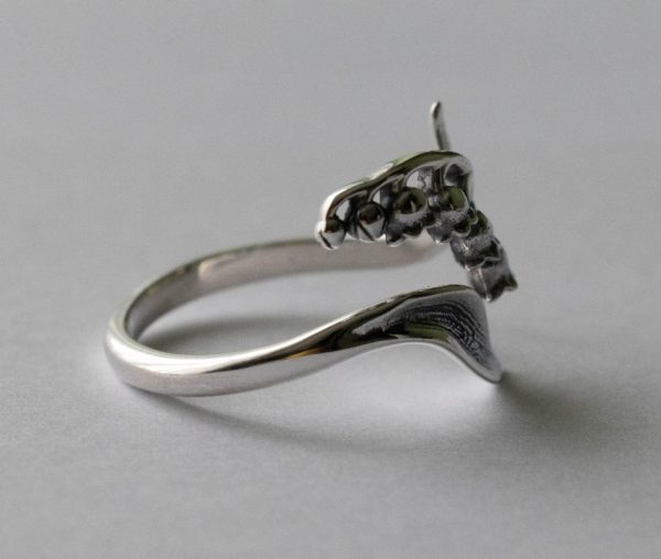 925 Sterling Silver Lily of the Valley May Birth Flower Adjustable Ring - Image 2