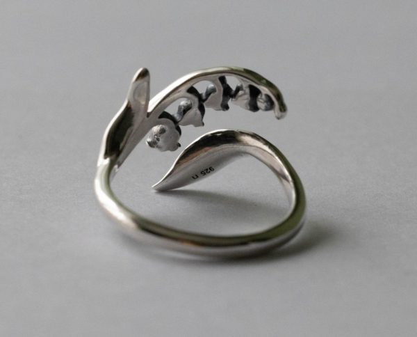 925 Sterling Silver Lily of the Valley May Birth Flower Adjustable Ring - Image 3